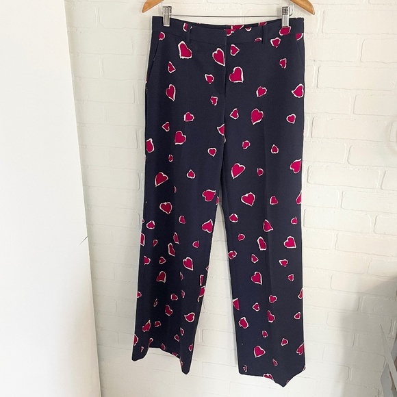 Tara Jarmon Trouser Pants Paulette Midgnight Blue Red Hearts print Pockets Sz 40 - Picture 3 of 15